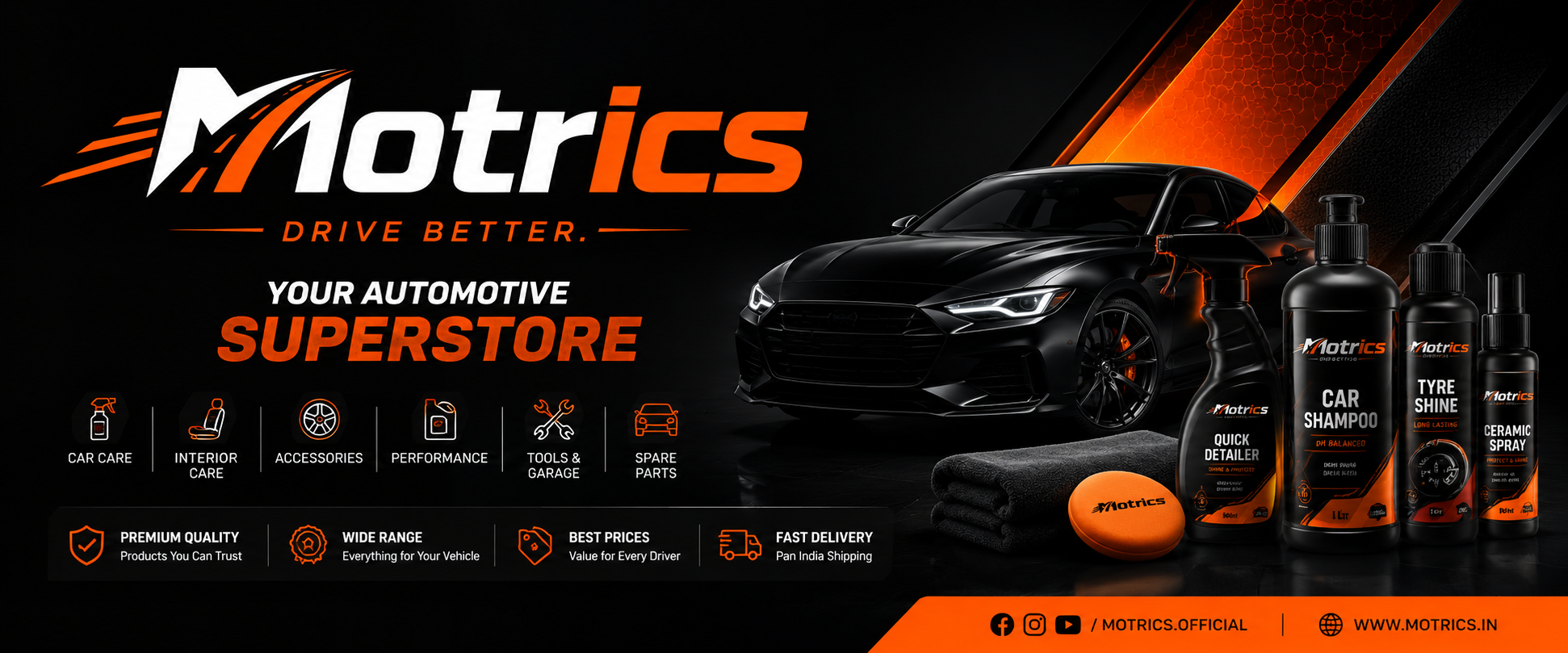 Motrics automotive products and sports car banner